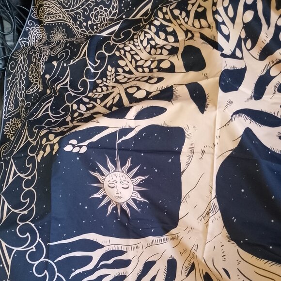 TREE OF LIFE, NEW TAPESTRY Sun Moon H 53" x W 60", Beige on Black - Picture 5 of 11